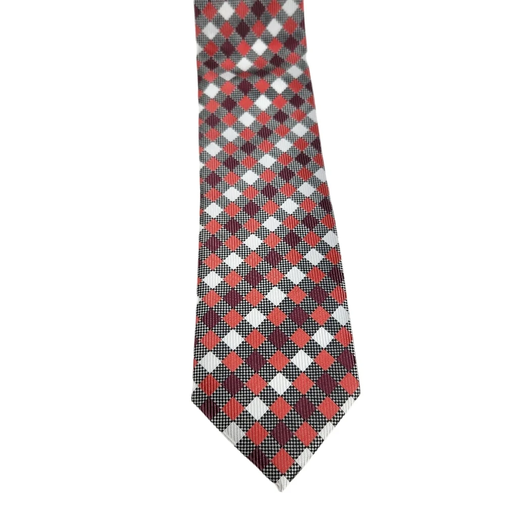Bergamo New York Diamond Pattern Black Orange Mens Necktie with Pocket Square
